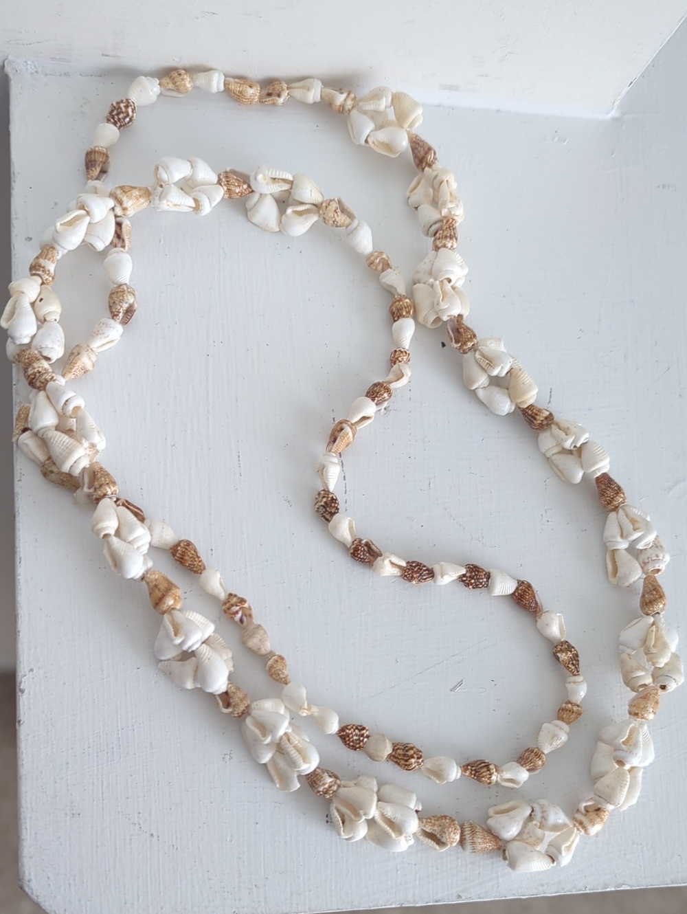 Handmade Shell Bead Necklace in Cream and Tan L18
